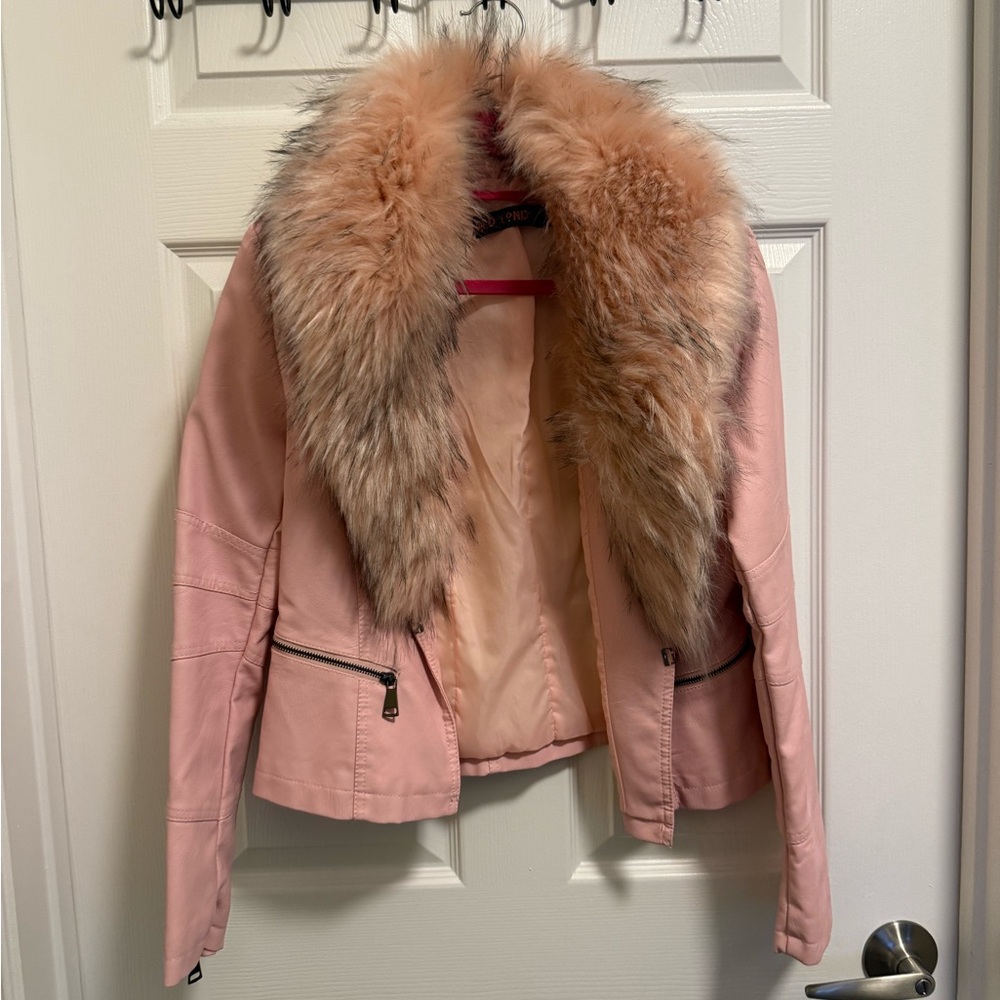 Pink Faux Fur and Leather Jacket